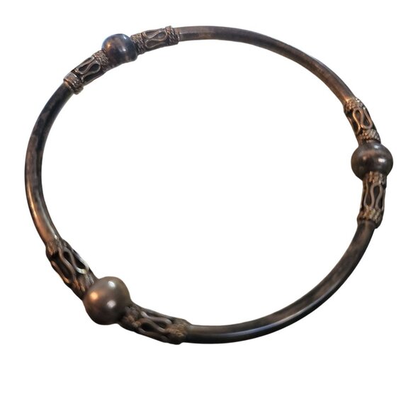 Vintage Balinese Sterling Silver Metal Bali Bangle Bracelet Filigree Bead - Picture 3 of 9